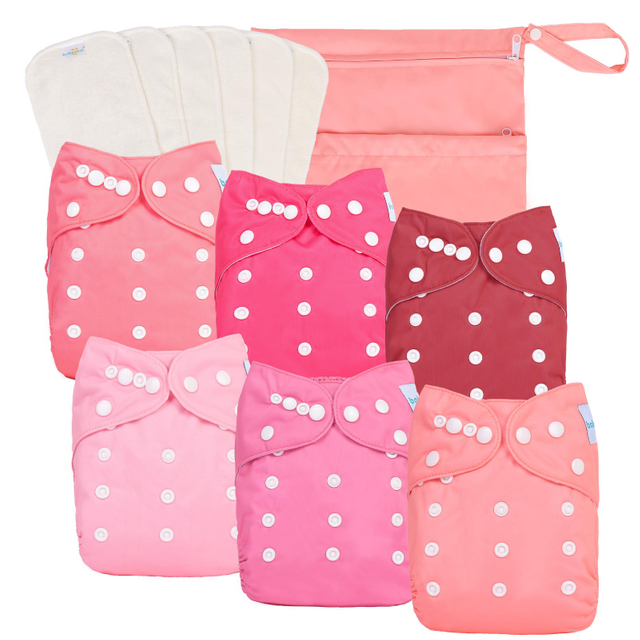 Baby Girl Cloth Diapers and Wet Bag, Reusable Waterproof Diaper Covers for Toddlers with Snap Closure