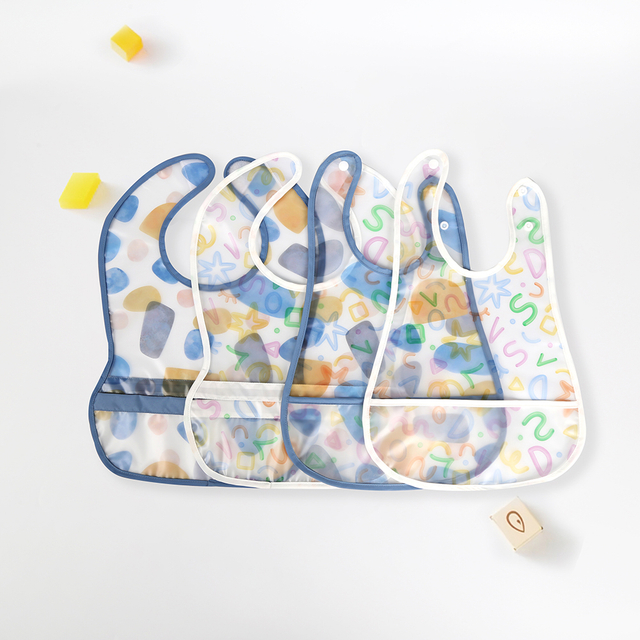 Eco Friendly TPU Waterproof Newborn Feeding Translucent Bib Cute Printed Pattern Children's Eating Time Bib